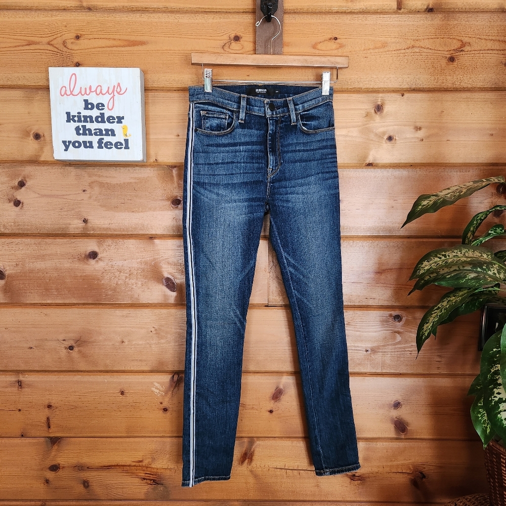 Hudson 💜 Barbara Super Skinny Side Stripe High Waist Ankle Jean Stretch 24 X28"